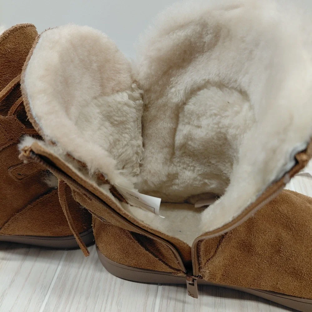 Koolaburra by UGG Women's 7 Shazi Suede Zip & Lace Up Ankle Boots Chestnut Tan